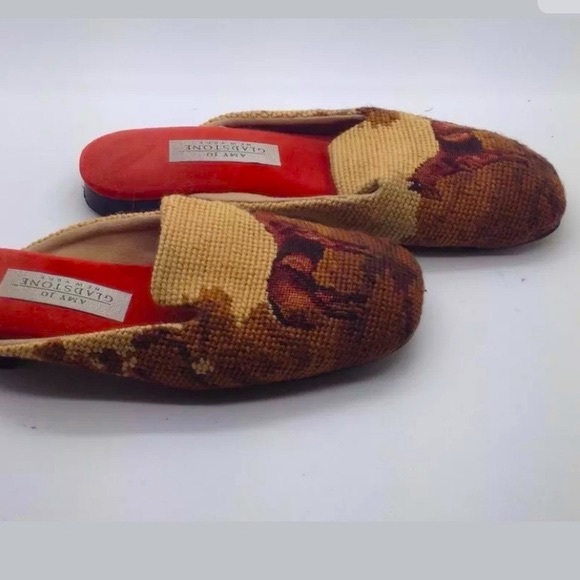 GLADSTONE🐎Equestrian Horse🐎Needlepoint Flats Slides 8 Original Box Very RARE! - Picture 9 of 12